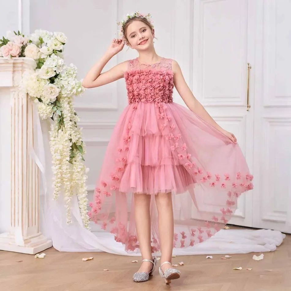 

Летнее розовое праздничное платье с цветочным узором для девочек, элегантное платье подружки невесты с бантом, тюлевое платье для выпускного вечера для подростков, свадебные вечерние платья на день рождения, детское ASQ03