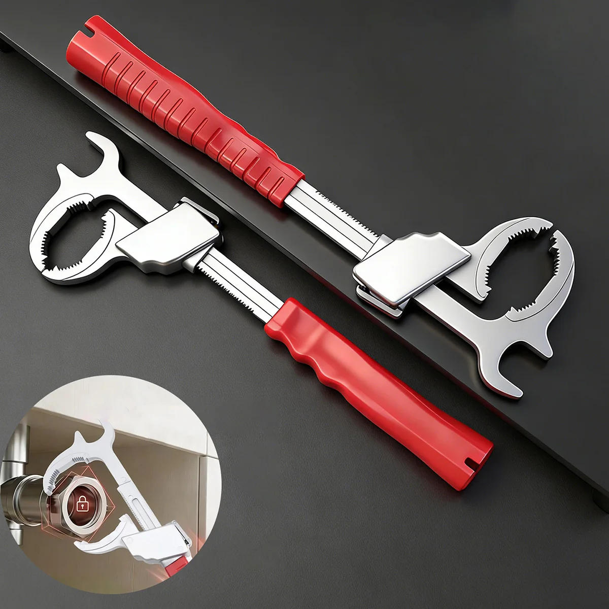Bathroom Wrench Multi-Head Socket System 86mm Adjustable Faucet Valve Repair Tool For Sink Plumbing Installation And Maintenance