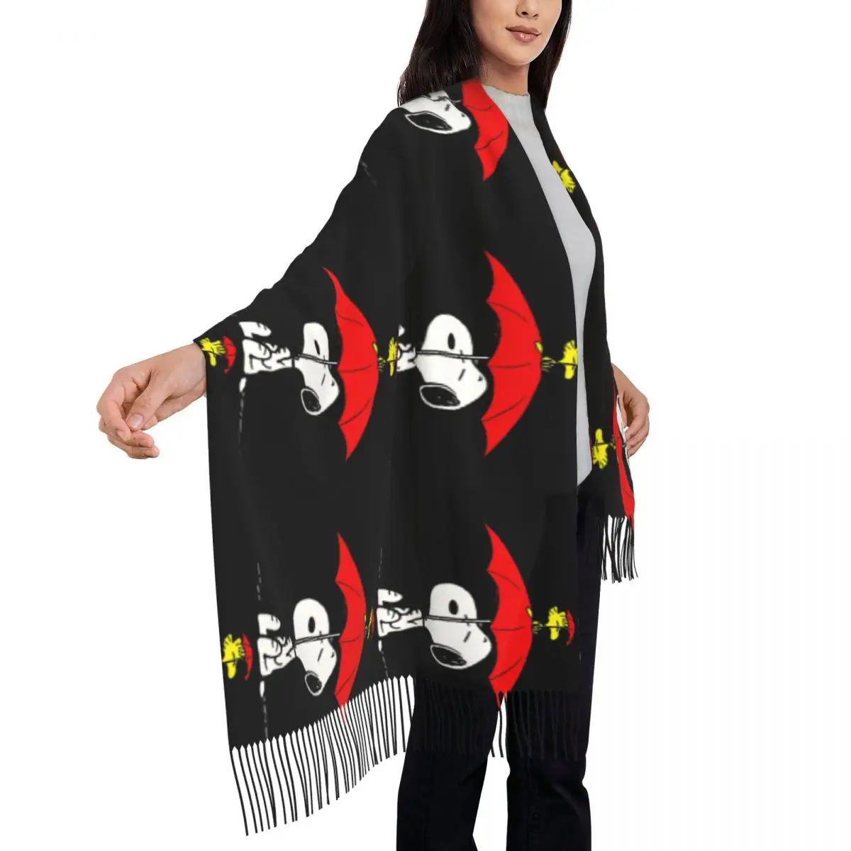 Custom Snoopys Dog Umbrella Tassel Scarf Women Soft Shawl Wrap Female Winter Fall Scarves