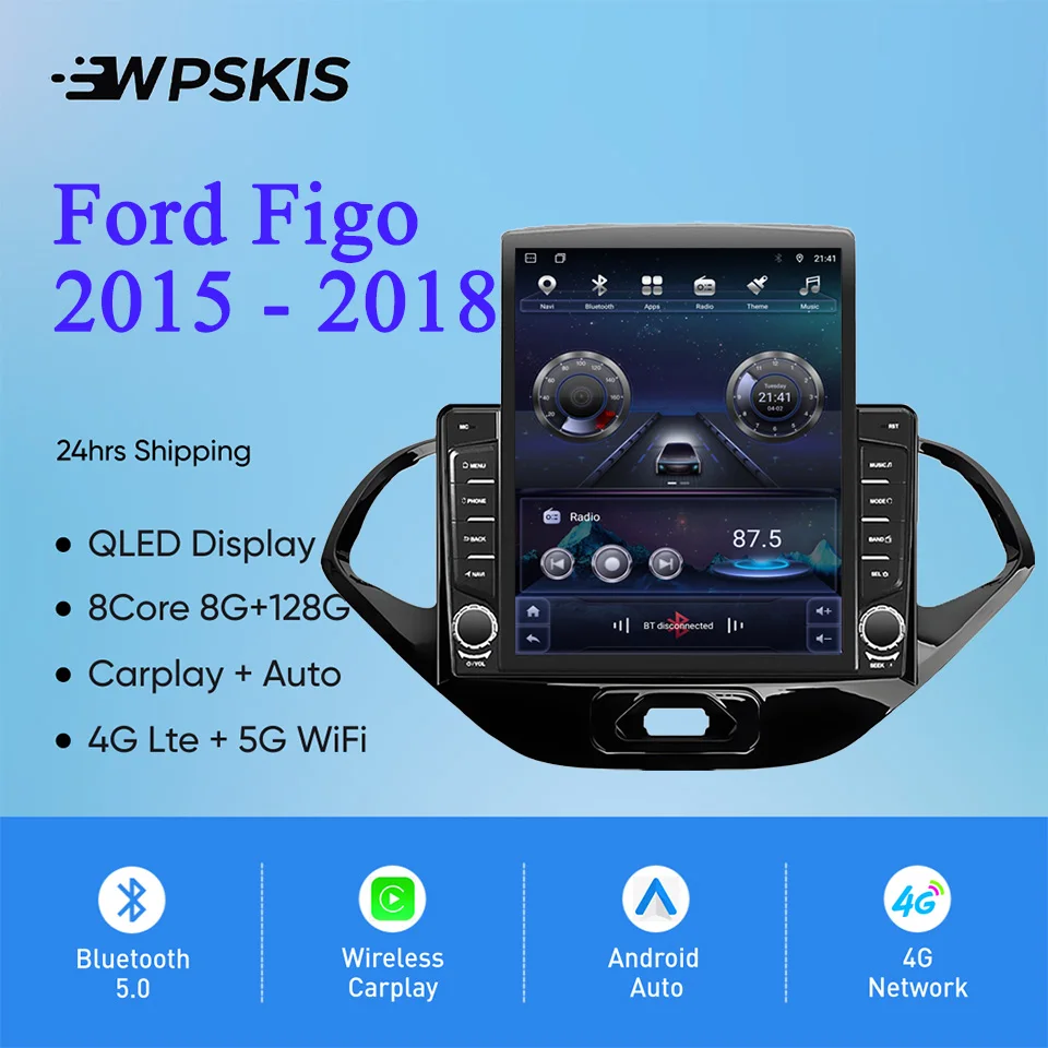 8Core 8G+128G Carplay Auto Car Radio Audio Stereo Tape Recorder HU Head Unit For Ford Figo 2015 - 2018 GPS Navi DVD Cassette DSP