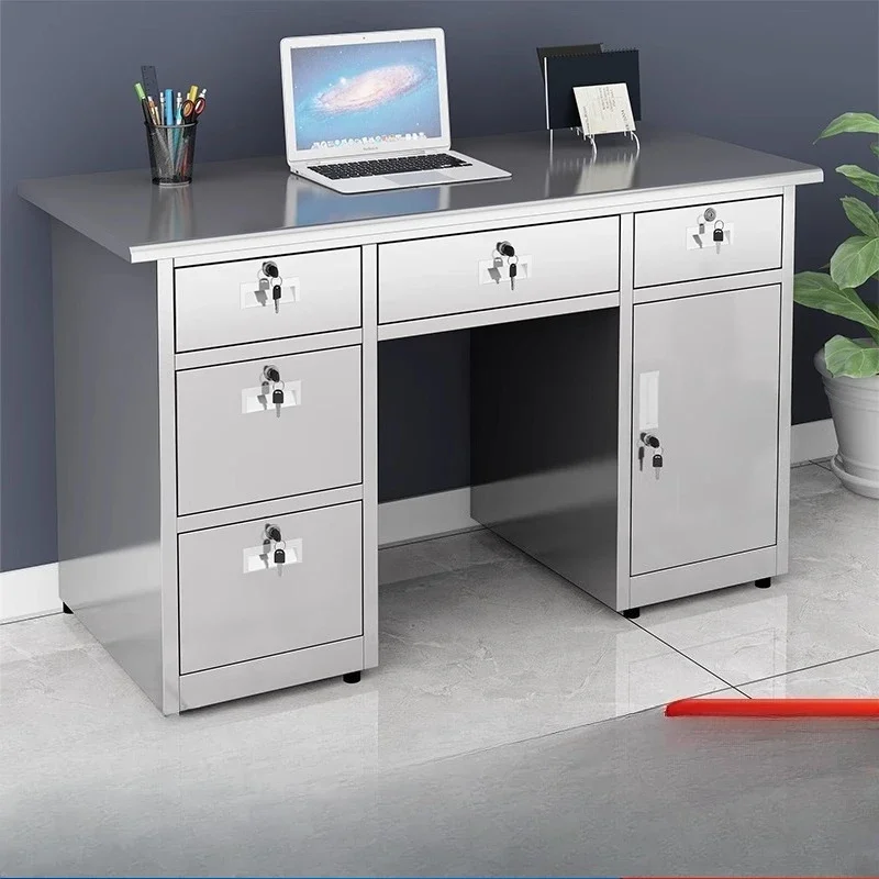 304 stainless steel computer desk, financial desk, household single writing desk with drawers and locks, thickened workbench