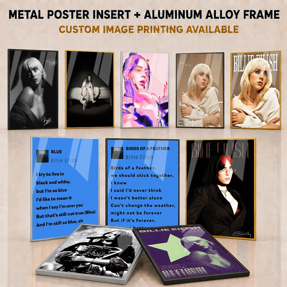 Billie Eilish Metal Poster With Aluminum Alloy Frame Personalized Photo Vibrant Pop Singer Style Wall Art For Bedroom Fan Gift