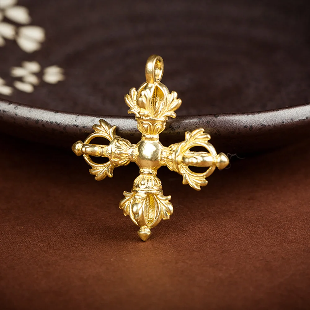 Messing-Kreuzförmiger Vajra-Stößel Tibetisches Feng-Shui-Ornament Buddhistisches Amulett Dekoration Sammlerstücke Meditationszubehör – Detail 5