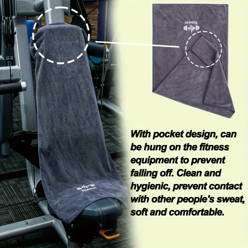 Sports Towel 40*95cm / 15.7*37.4in Modern Soft Polyester Fitness Towel with Pocket, Super Absorbent Rectangular Knit Cloth Towel