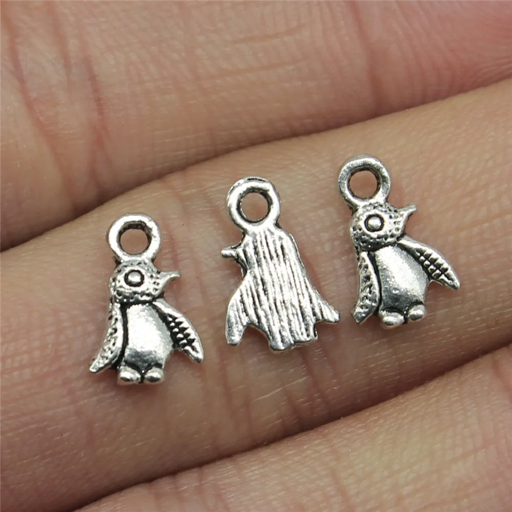 80pcs 7x11mm(0.28x0.43inch) Antique Silver Color Penguin Charms Jewelry Materials Wholesale