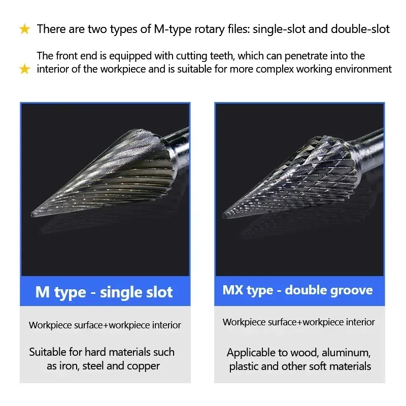 Tungsten Steel Grinding Head Carbide Rotary File Arc Pointed Milling Cutter Metal Grinding Engraving Single And Double Groove M