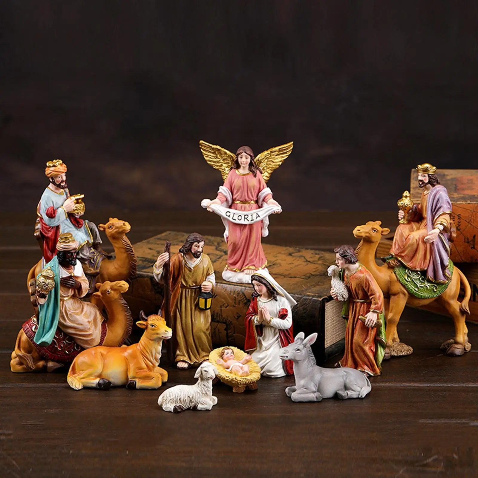 11Pcs Christmas Nativity Scene Resin Statue Gift Collection Holy Family Nativity Figurine for Fireplace Desktop Office Indoor