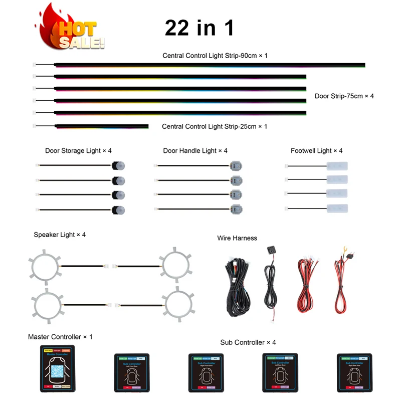 Welcome Custom Ambient Lighting Easy Install 22 In 1 Symphony Universal Car Interior RGBIC LED Ambient Strip Light Kit For Car view 2