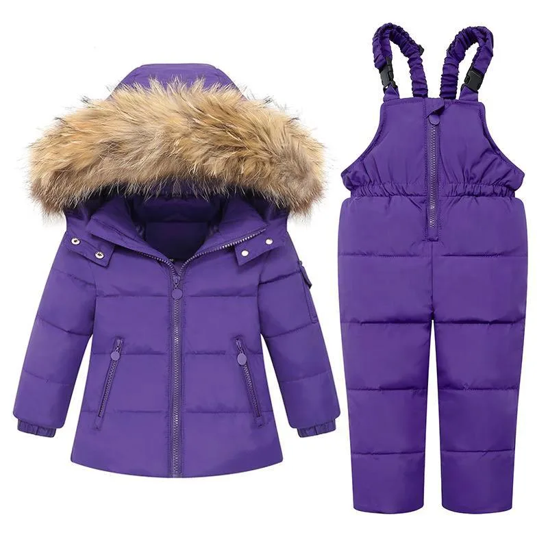 2Pcs Set Kids Parka Jacket Toddler Girls Boys Ski Suits Years Purple Snowboard Coat + Pant Set Warm Children's Clothing