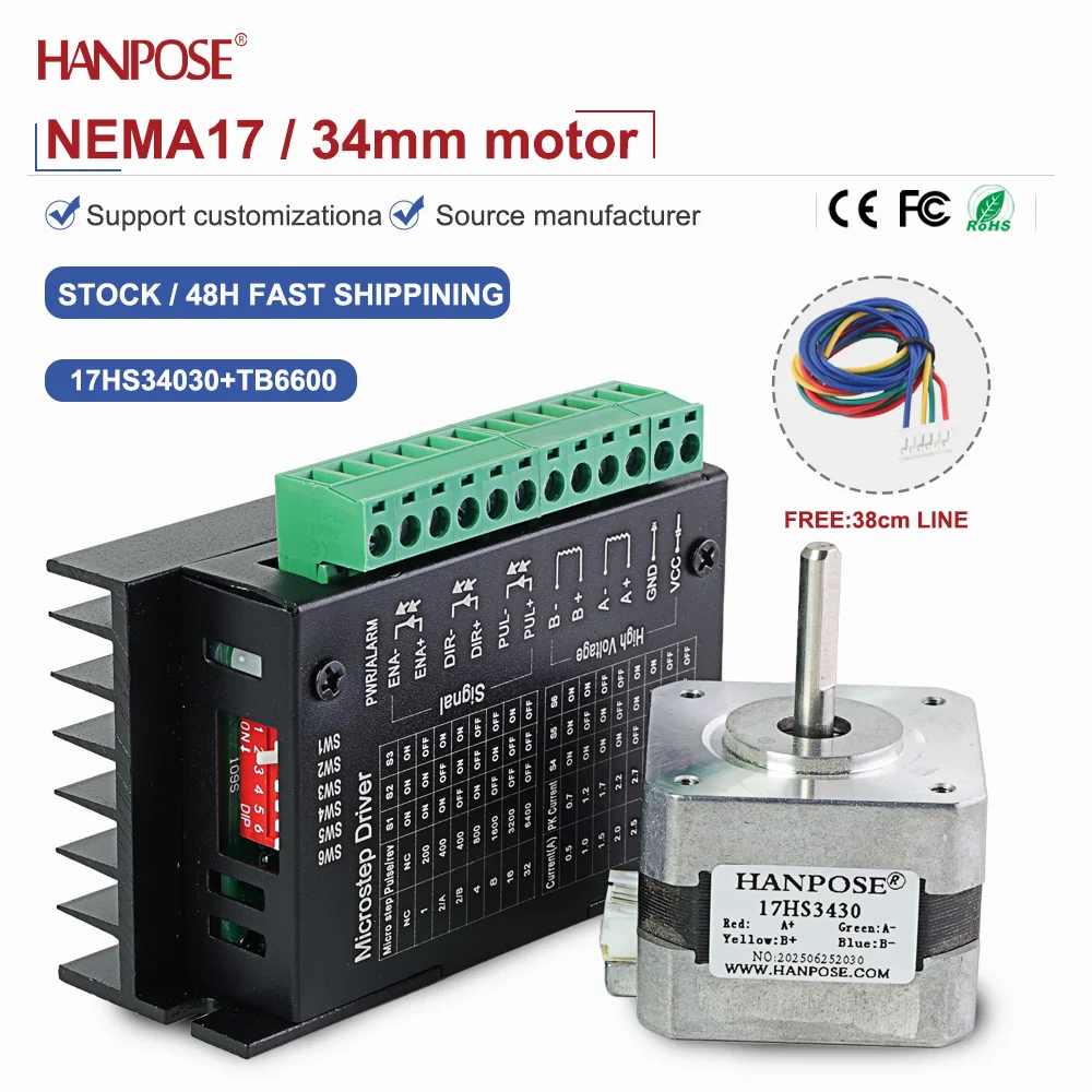 

NEMA17 17HS3430 + TB6600 шаговый двигатель 0,28 Нм 0,4 А двухфазный четырехпроводной аксессуар для 3D-печати производитель двигателей прямые продажи