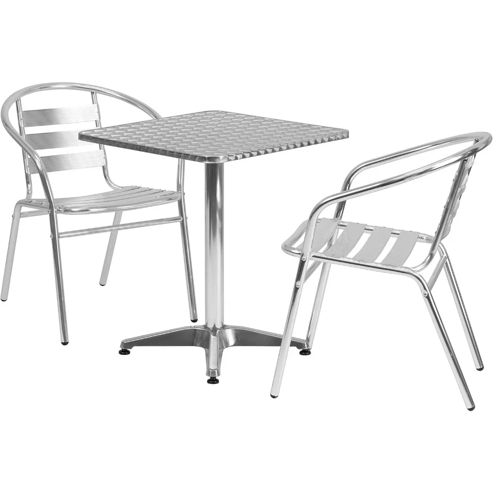 23.5'' Square Aluminum Indoor-Outdoor Table Set with 2 Slat Back Chairs