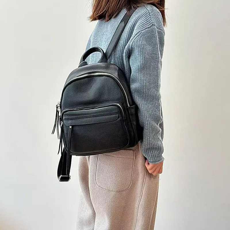 Johnature 2026 New Multi Layer Leisure Backpack Genuine Leather Women's Bag Soft Cowhide Large Capacity Travel Backpack