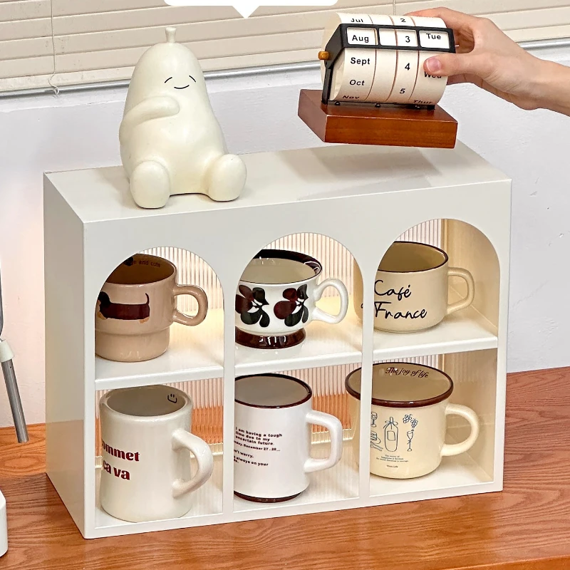 Cream Style Metal Mug Holder Cup Storage Rack for Kitchen Counter Coffee Bar Shelf Space Saving Display Organizer for Tabletop