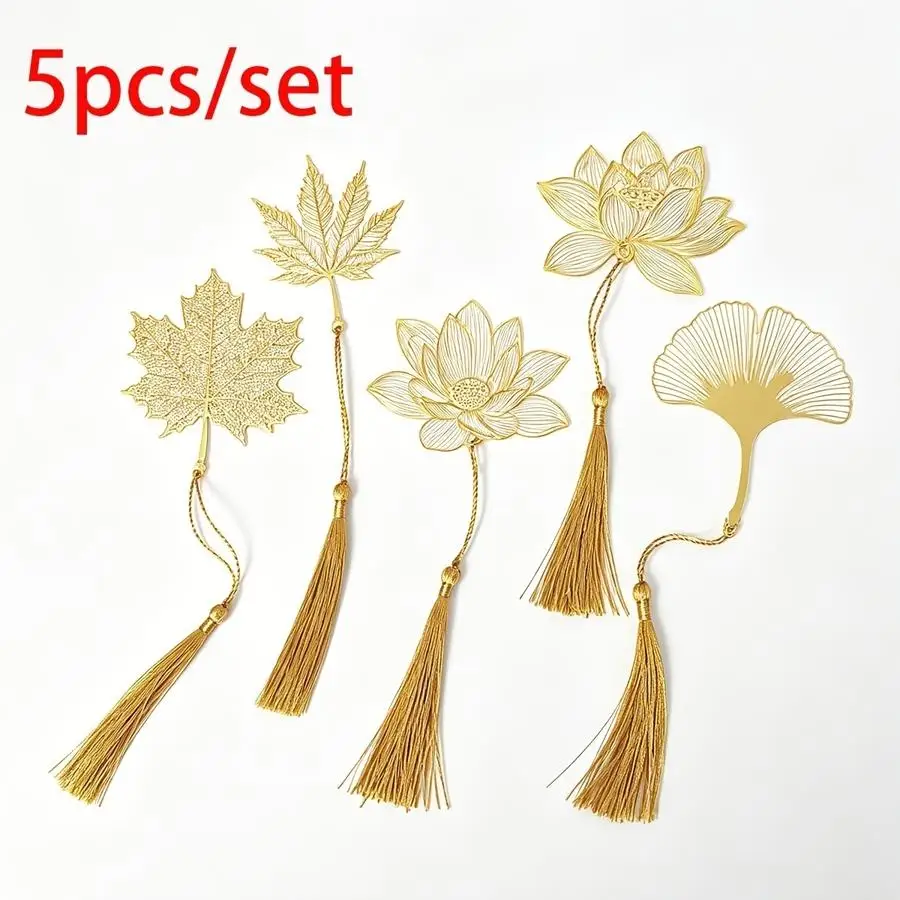 1/5/10/20/50/100pcs Metal Bookmark Set with Tassels - Unique Designs, Stainless Steel Material, Seasonal Leaves, Cut-Out Designs