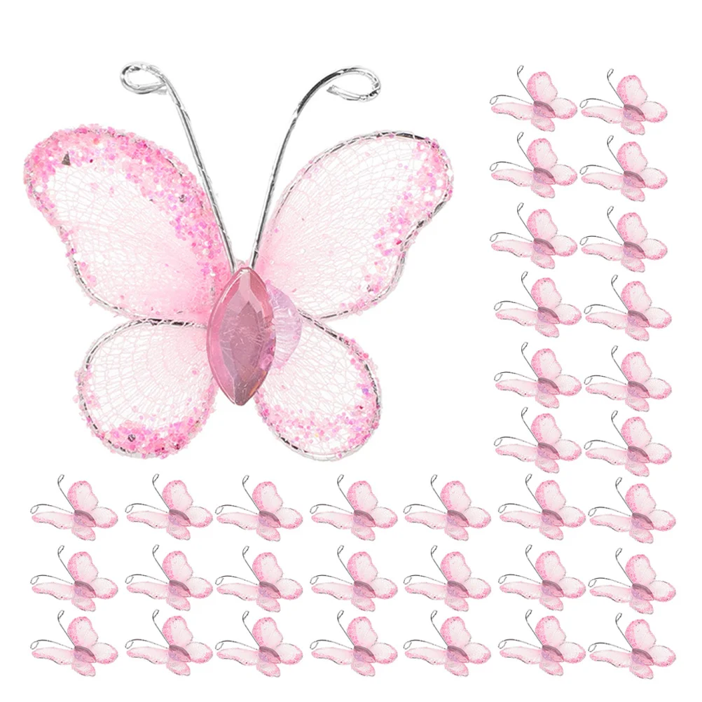 

70Pcs Delicate Pink Mesh Wire Butterfly Rhinestone Wall Decor Scrapbooking Wedding Party Crafts Butterfly Birthday Decorations