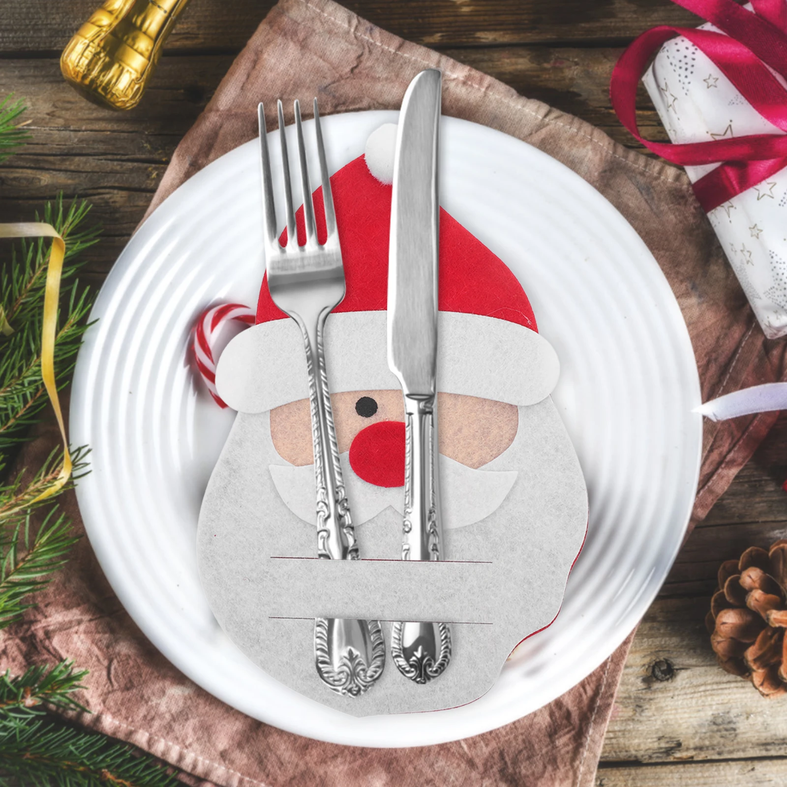 

4 Pcs Bag Felt Christmas Fork Knife Holder Party Supplies Christmas Cutlery Decoration Dinning Decoration Silverware Storage