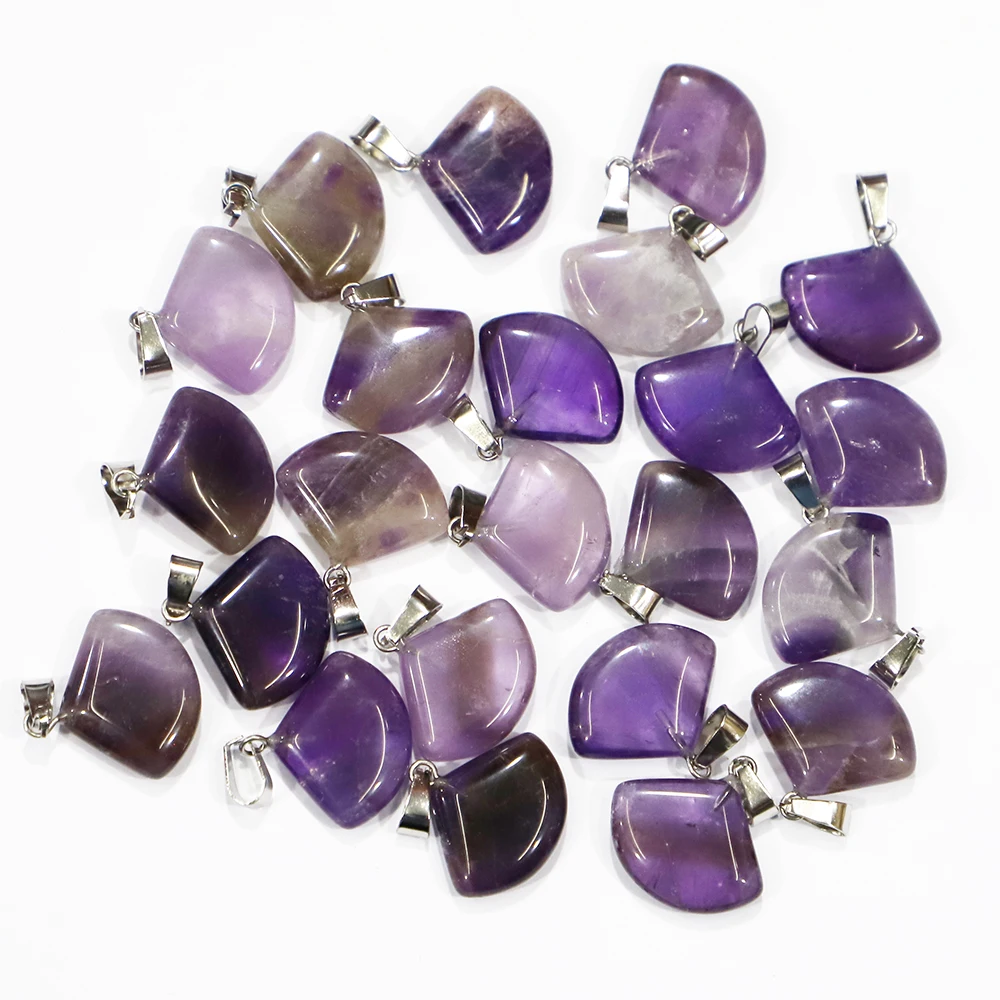 

20pcs/lot New Bestseller Natural Stone Amethyst Pendants Sector Shape Necklace Fashion Charms DIY Jewelry Accessories Wholesale