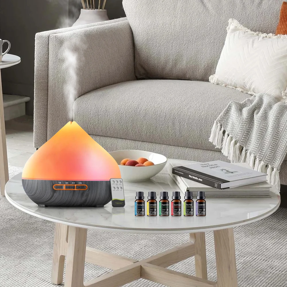 

500ml Aroma Diffuser with Remote Control and Timer, Cool Mist Humidifier for Large Room, 6 Oil Set
