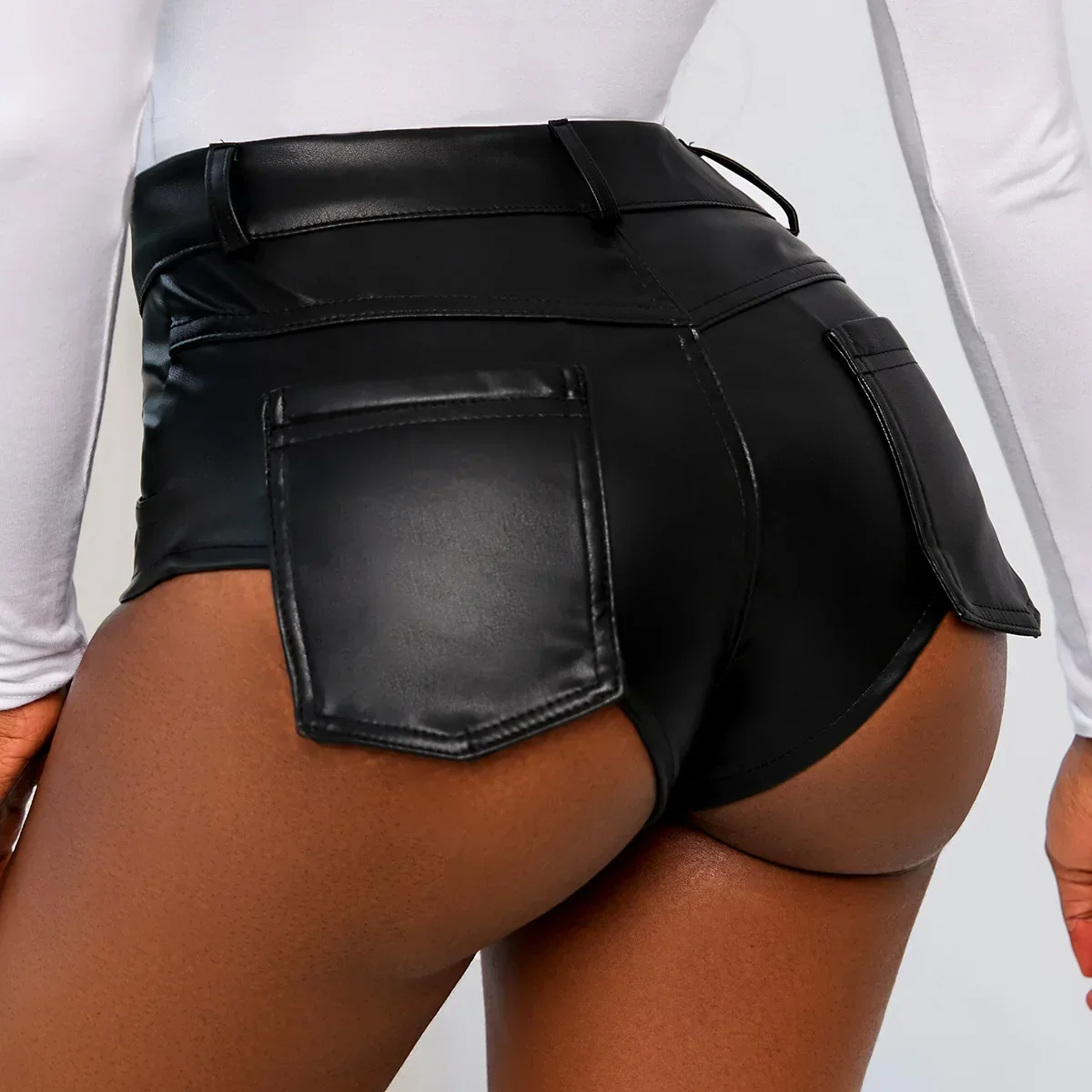 DSMTRC High Waist Leather Shorts Black Club Woman Clothes Pantalones Cortos Shorts Feminino Sexy Booty Shorts Women 2024