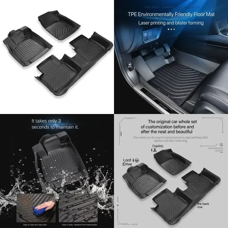 ホンダ・アコード用カスタムtpeカーフロアマット-3dフルカバー-全天候型-滑り止め-防水-ブラック-オートフットライナー