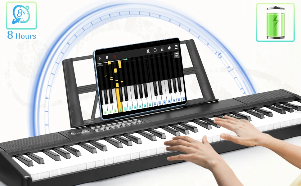 بيانو قابل للطي 61 مفتاحًا لوحة مفاتيح محمولة بيانو 1000 نغمة 150 أغنية تجريبية قابلة للطي لوحة مفاتيح إلكترونية بيانو أسود قابل للطي