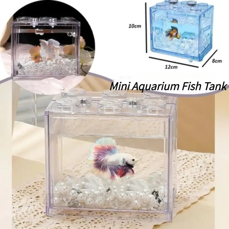 Hot Aquarium Mini Acrylic Fish Tank Reptile Pet Box Stackable Aquarium Cylinder Landscape Seaweed For Home Office Decoration