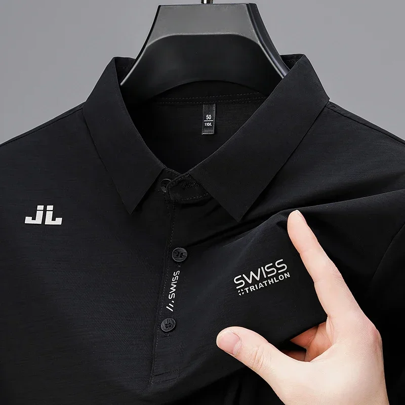 Camiseta de manga corta de seda de hielo para hombre, Camiseta estampada de verano, camiseta informal de negocios sin cicatrices