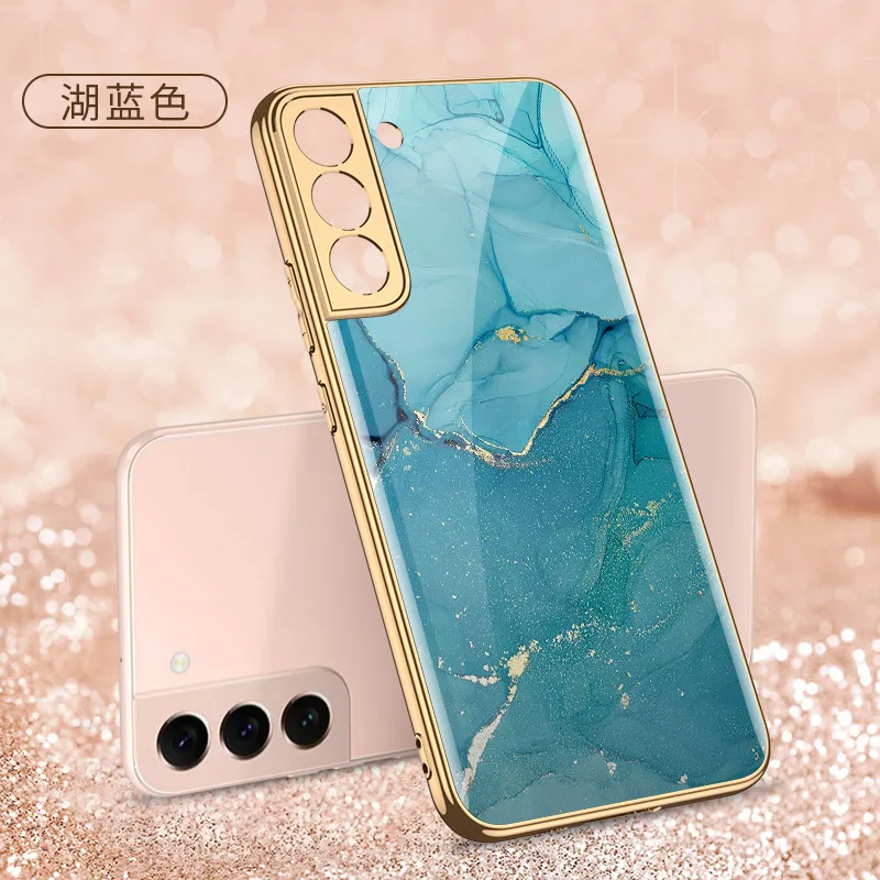 

Luxury Gold Plating Case for Samsung S22 Plus Case Vintage Painted Tempered Glass Cover for Galaxy S22 Ultra Case Back Cover