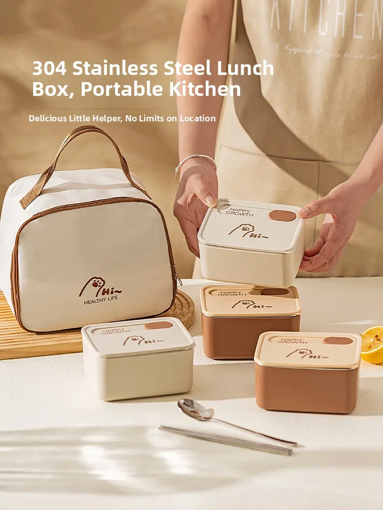 Modern Housewife Stainless Steel Insulated Lunch Box Portable Microwave Safe Student And Office Worker Lunch Container