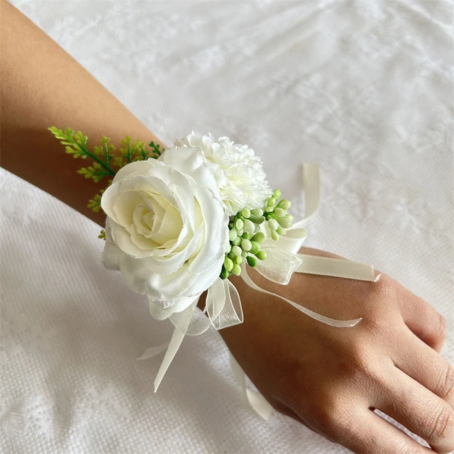 Bride Wrist Corsage Wedding Bridesmaid Hand Flower Silk Artificial Rose Ribbon Bracelet Party Prom Decorative AliExpress
