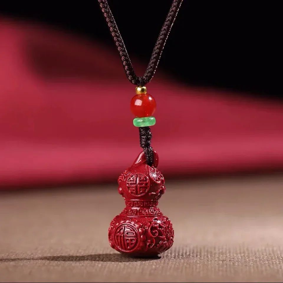 Mode Zinnober Jade Kürbis Anhänger Halskette Schmuck Chinesische Handgeschnitzte Heilung Frauen Mann Glück Geschenk Pullover Kette