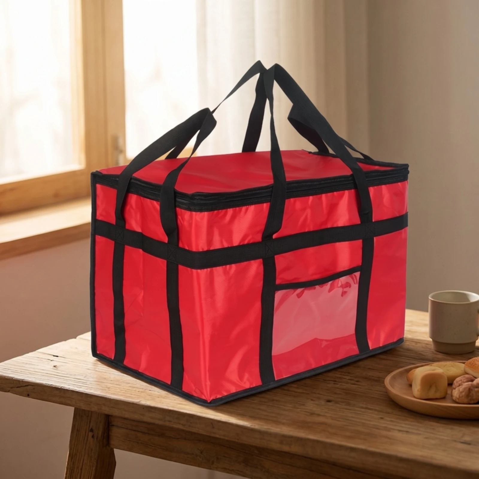 Insulated Food Delivery Bag Portable Insulated Bag with Pocket Reusable Sturdy for Caterers, Grocery Shopping, Picnics