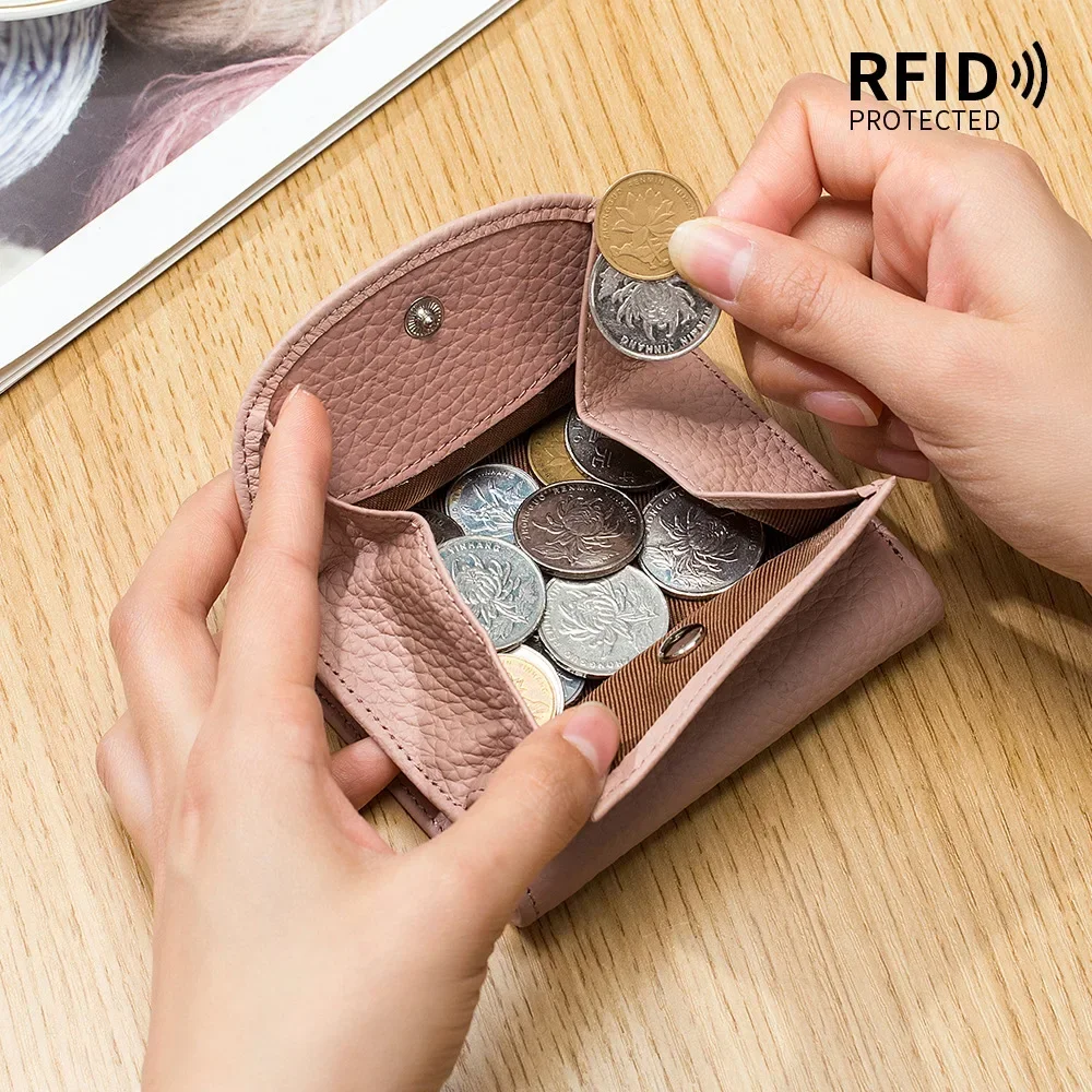 Genuine Leather RFID ID Credit Bank Business Card Holder Cowhide Coin Purse Bags Luxury Clutch Slim Pocket Wallets for Women
