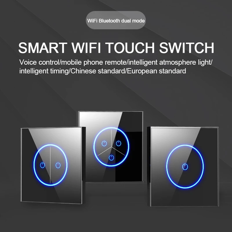 Tuya Wifi EU Smart Switches 1/2/3Gang Touch Light Switch Wall Glasses Panel Switch Smart Life APP Control for Alexa Google Home