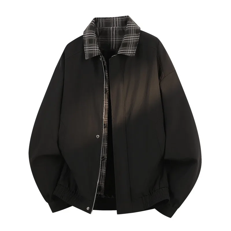 Winter New Thick Fake Two Piece Casual Zipper Jackets for Men Korean Fashion Plaid Lapel Splicing Loose Jacket Streetwear Coat