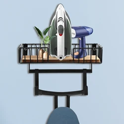Ironing Board Hanger Wall Mount Ironing and Iron Board Hanger with Wood Storage Base Hooks Multifunctional Storage Holder Home