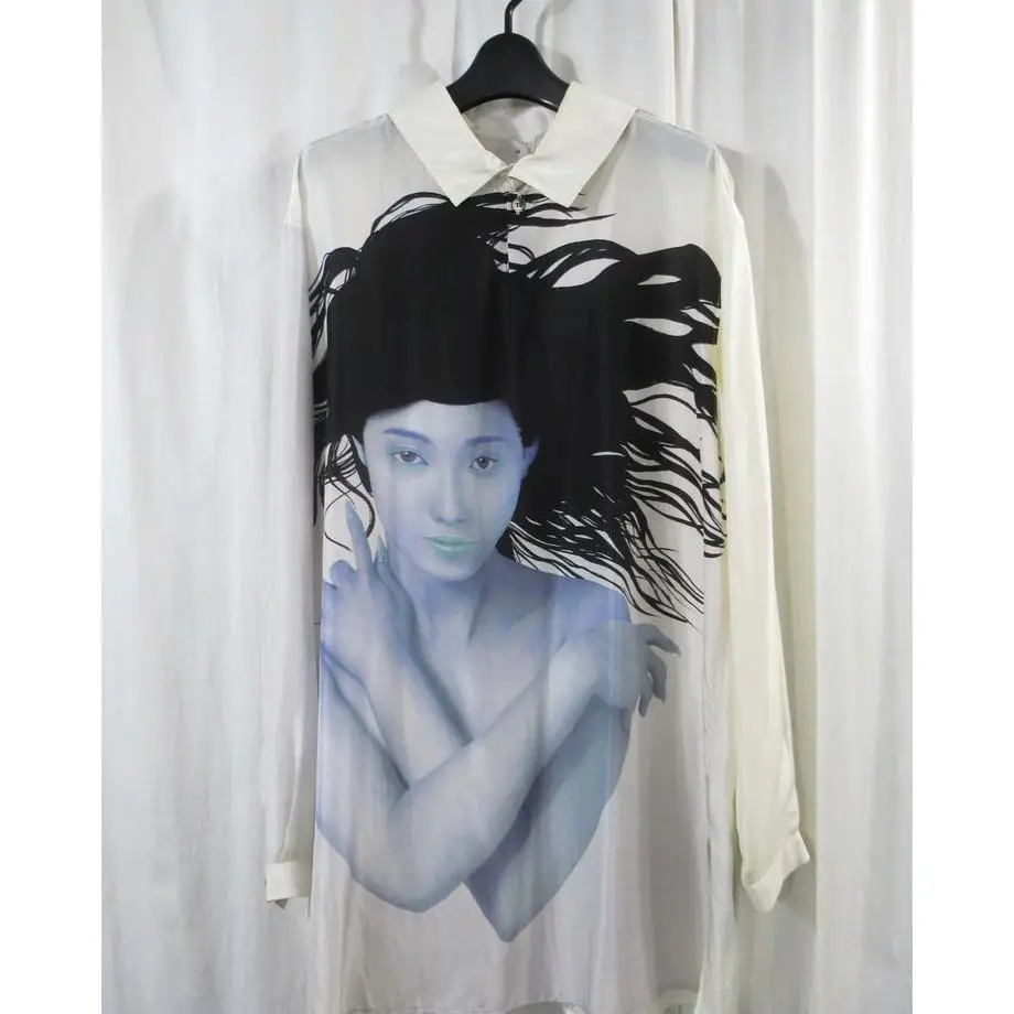 TOP-YAMAMOTO ® Original Women's Print Silk Shirt Long-sleeved lapel loose Art shirt