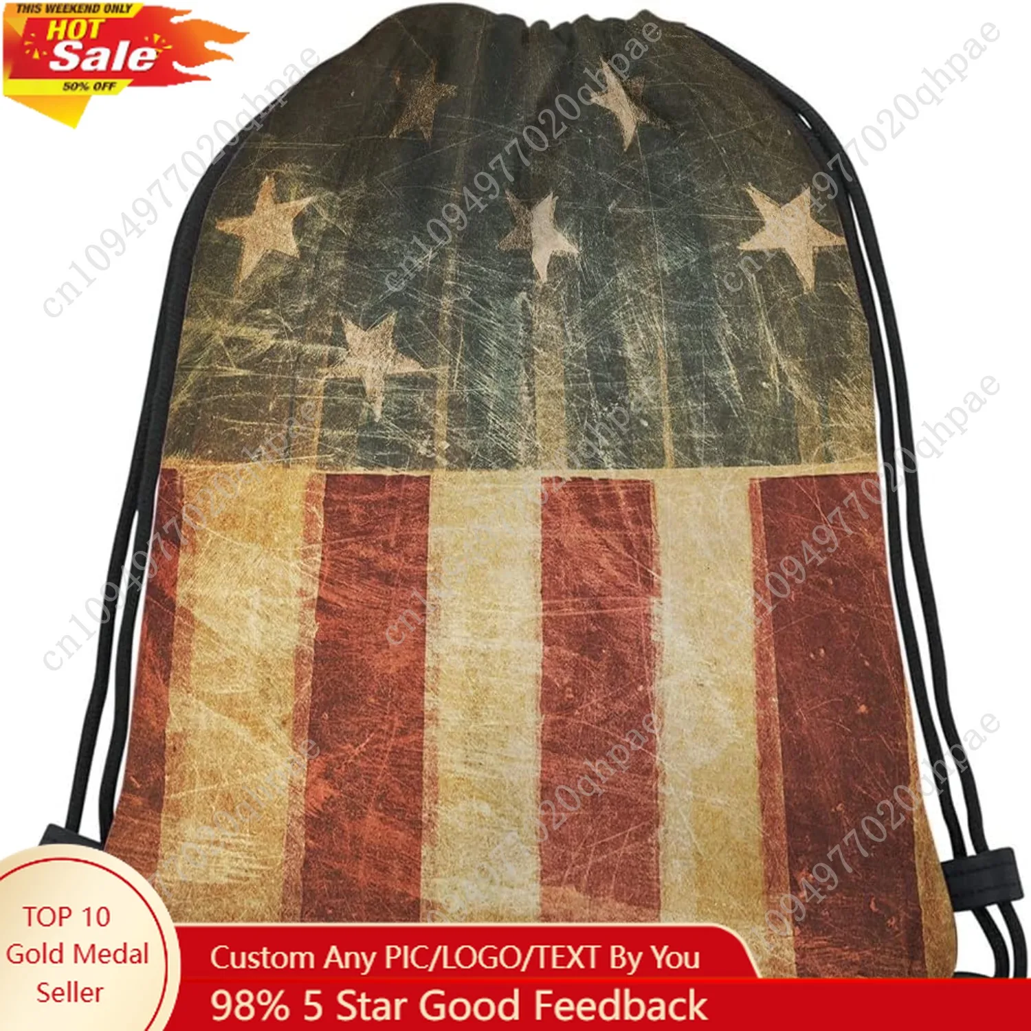 

American Flag Drawstring Bags Backpack Bag Vintage USA Flag Patriotic July 4Th Independence Day Grunge Aged Sport Gym Sack Draws