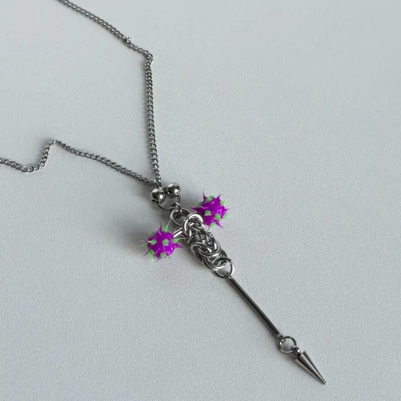 91AF Spiked Rivet Alloy Pendant Necklace Adjustable Length Neckchain Futuristic Accessory for Women Girls
