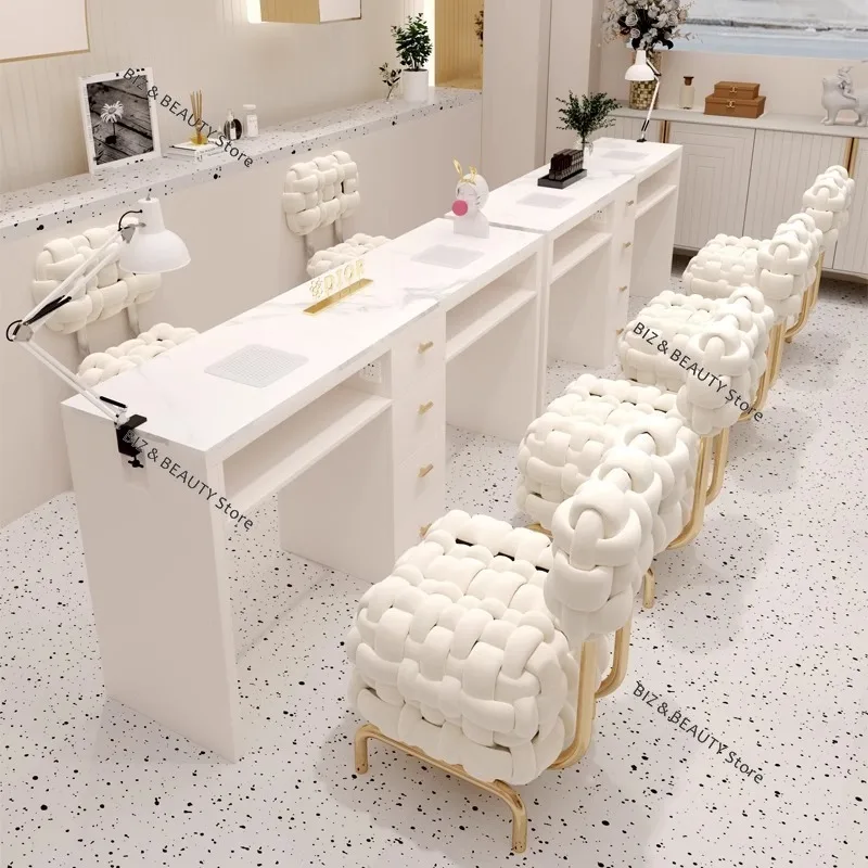 

Built-in Vacuum Cleaner Nail Tables High-end Cream Manicure Socket Nail Tables Reception Desks Chair Set Furniture Tavolo JTN
