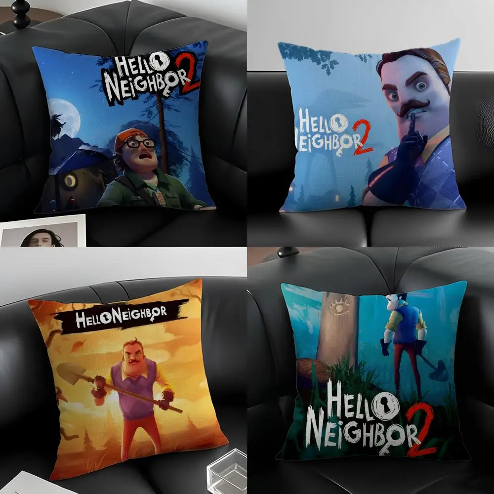 Game H-Hello N-Neighbor 2-2 Cushion Cover Natural Linen Pillowcase Set, All-in-One Decor for Sofa, Bedroom & Chair