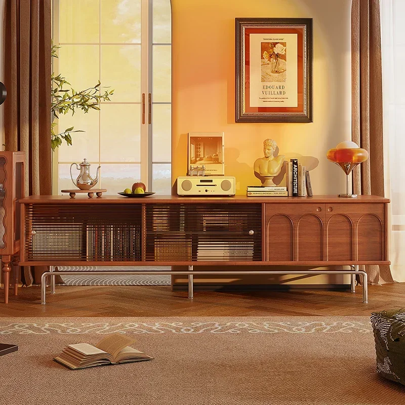 

#For Simple Stainless Steel Legs Living Room Floor Standing Solid Wood TV Stand Cabinet with LED Light