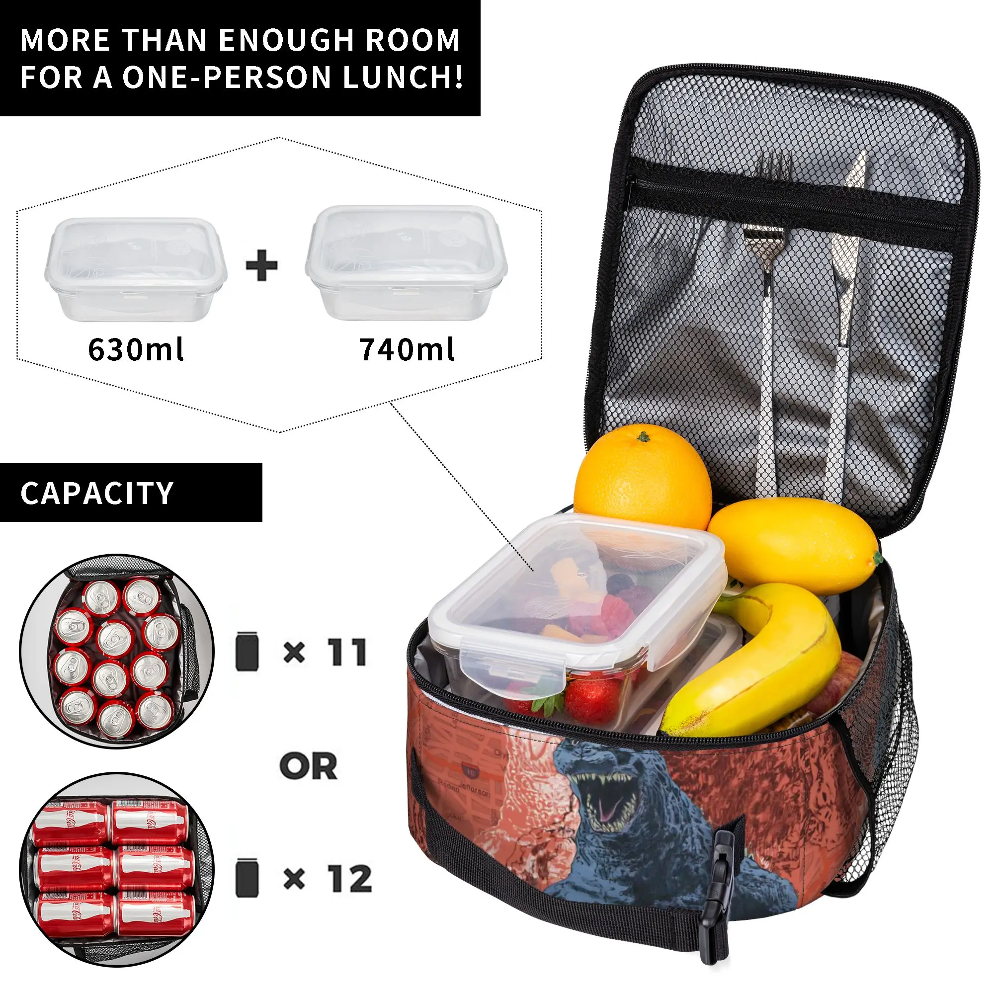 Showa Godzillaed Movie Insulated Lunch Bags Large Monster Lunch Container Thermal Bag Lunch Box Tote Beach  Outdoor Food Bag view 3