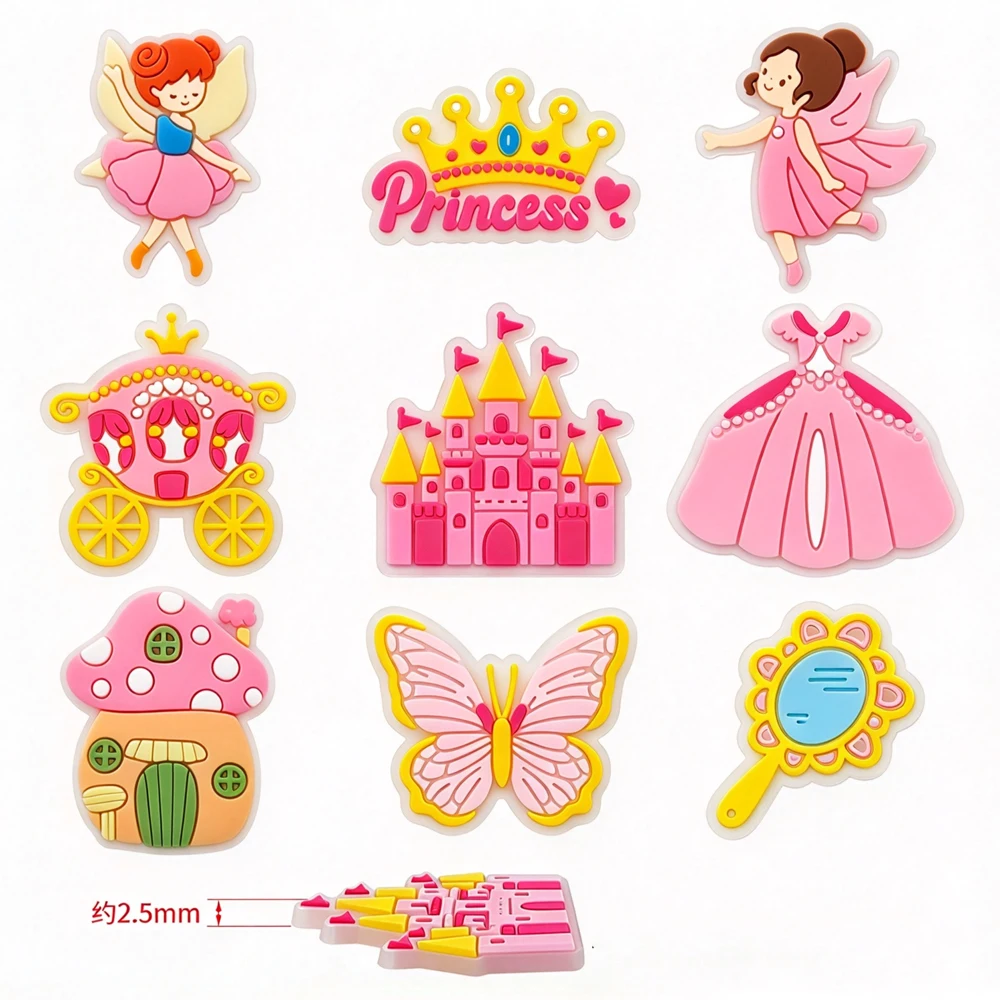 Pink Princess Shoe Charms for Croc Clogs, Cute Cartoon Fairy Shoe Pins for Kids Teens Adults, DIY  Party Gifts