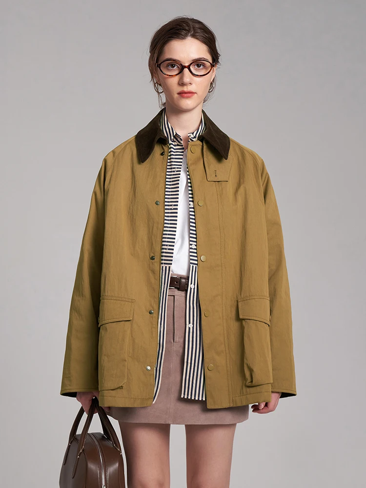 

LIAC ROC2024 Autumn Winter Retro Corduroy Patchwork American Sle Neutral Workwear Jaet Cotton Lined Jaet Coat
