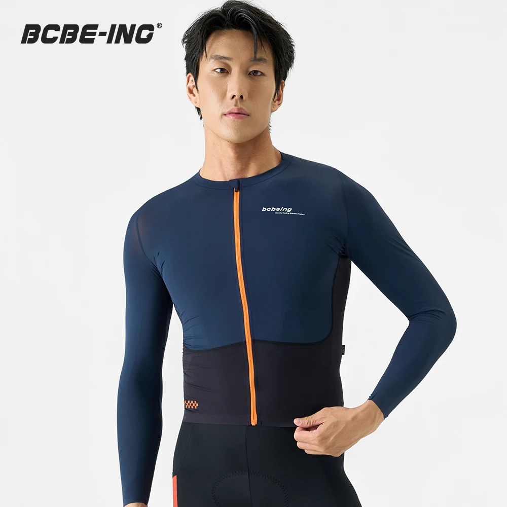Image of BCBE-ING Herren-Radtrikot, langärmelig, leichtes, atmungsaktives Material, passgenaue Ärmelbündchen, Rennsport-Design, aerodynamisches Radtrikot, Fahrradoberteil.