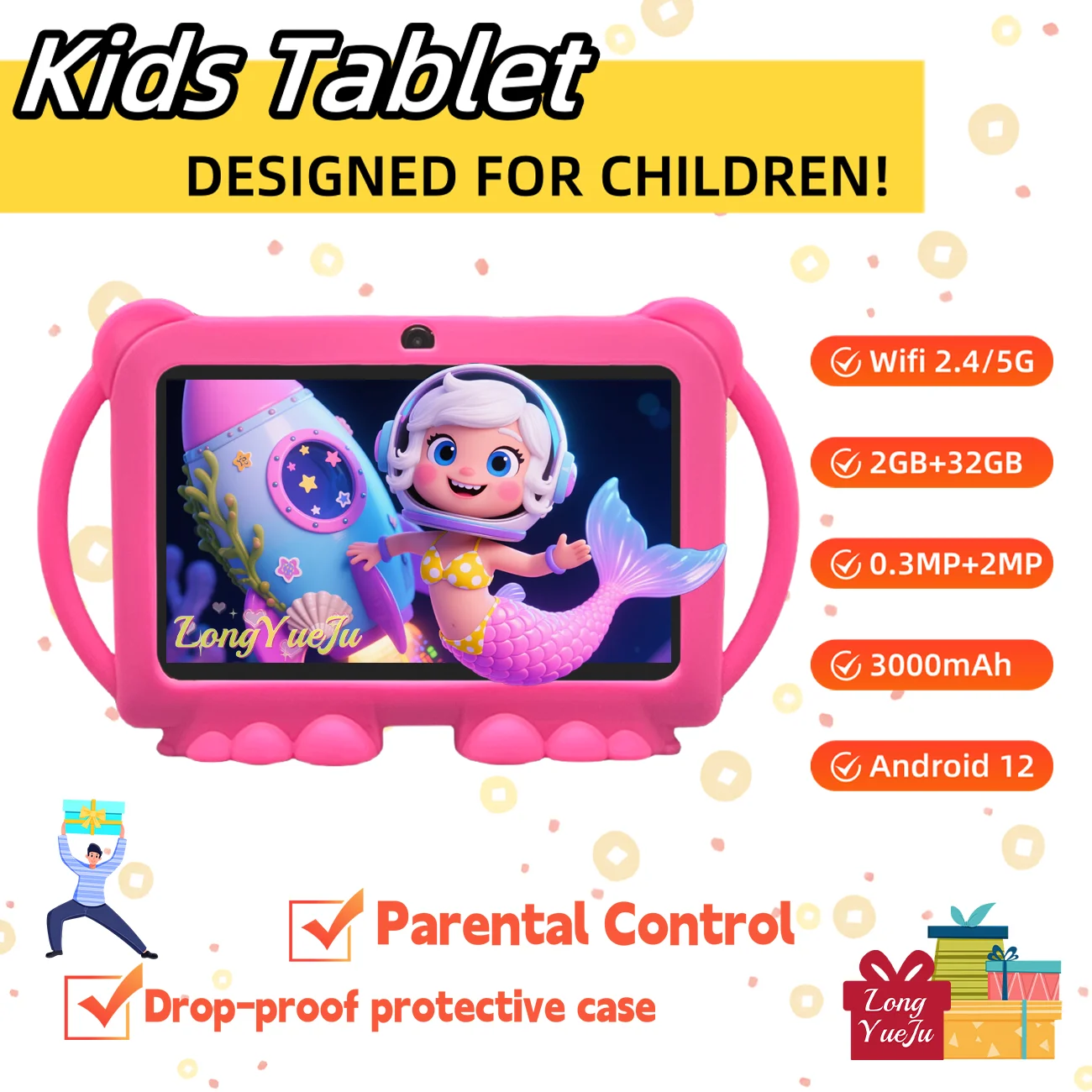 

Kids Tablet Android 12 ，7 Inch Tablet dual cameras Educational Learning Toys Children Boys Girls Gifts