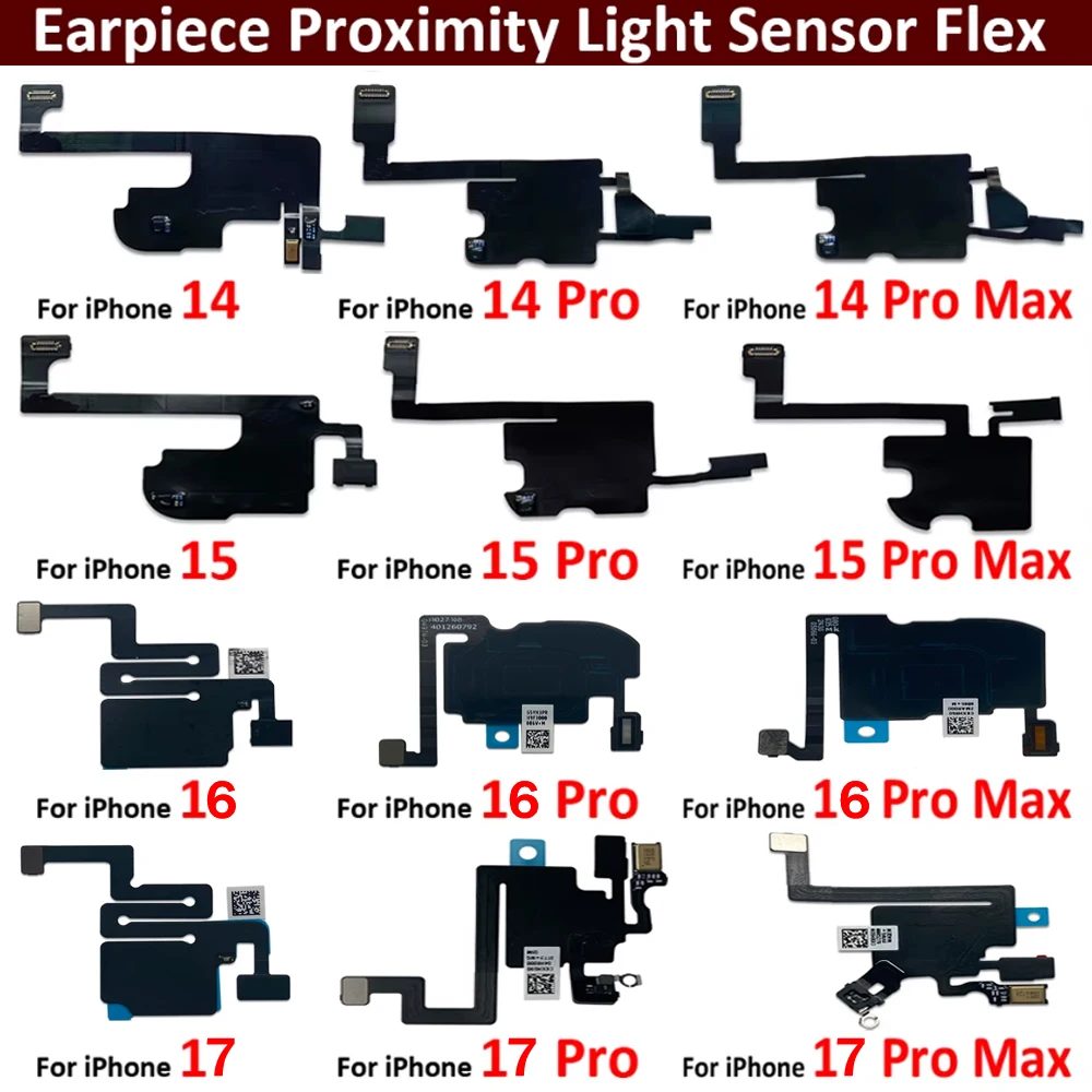 New For iPhone 13 14 15 16 17 Pro Max Front Ear Earpiece Speaker Proximity Light Sensor Flex Ribbon Cable