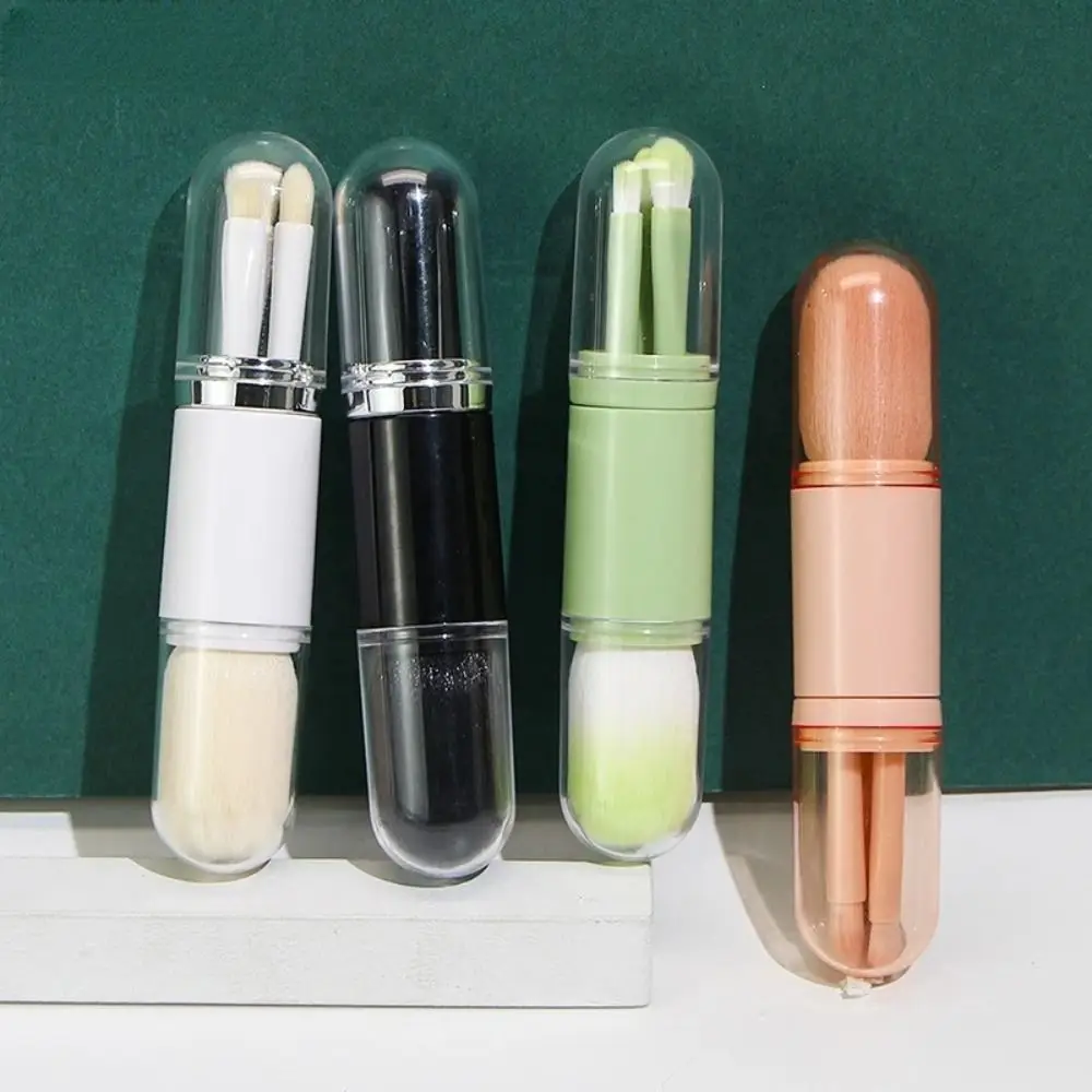 

4 In 1 Mini Makeup Brushes Set Morandi Color Telescopic Travel Makeup Brush Kit Highlighter Brush Blush Cosmetic Brush