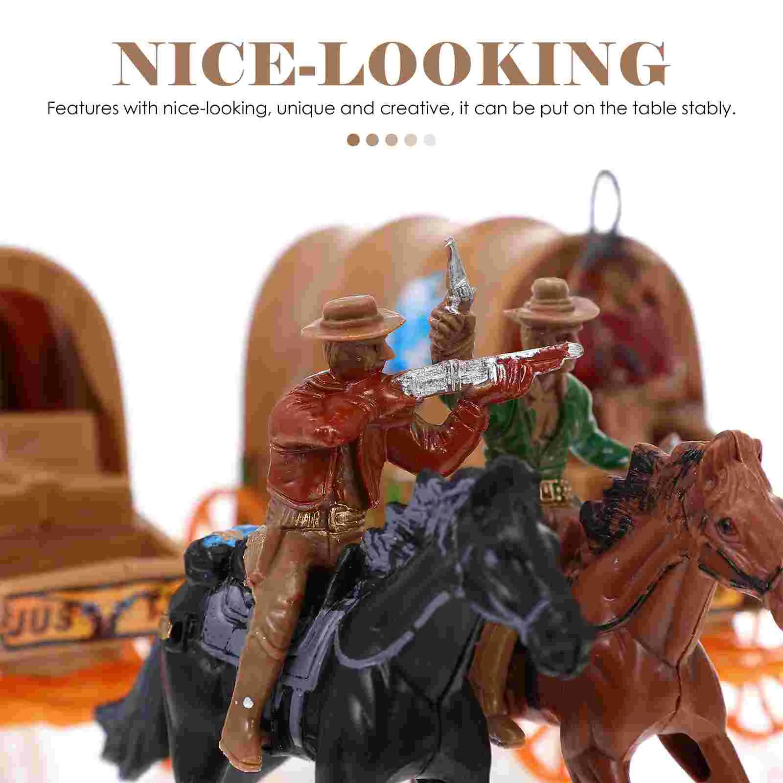 2 Sets Mini Figurines Cowboy Model Toy Decor Plastic Carriage Models Hay West Themed Toys Accessories